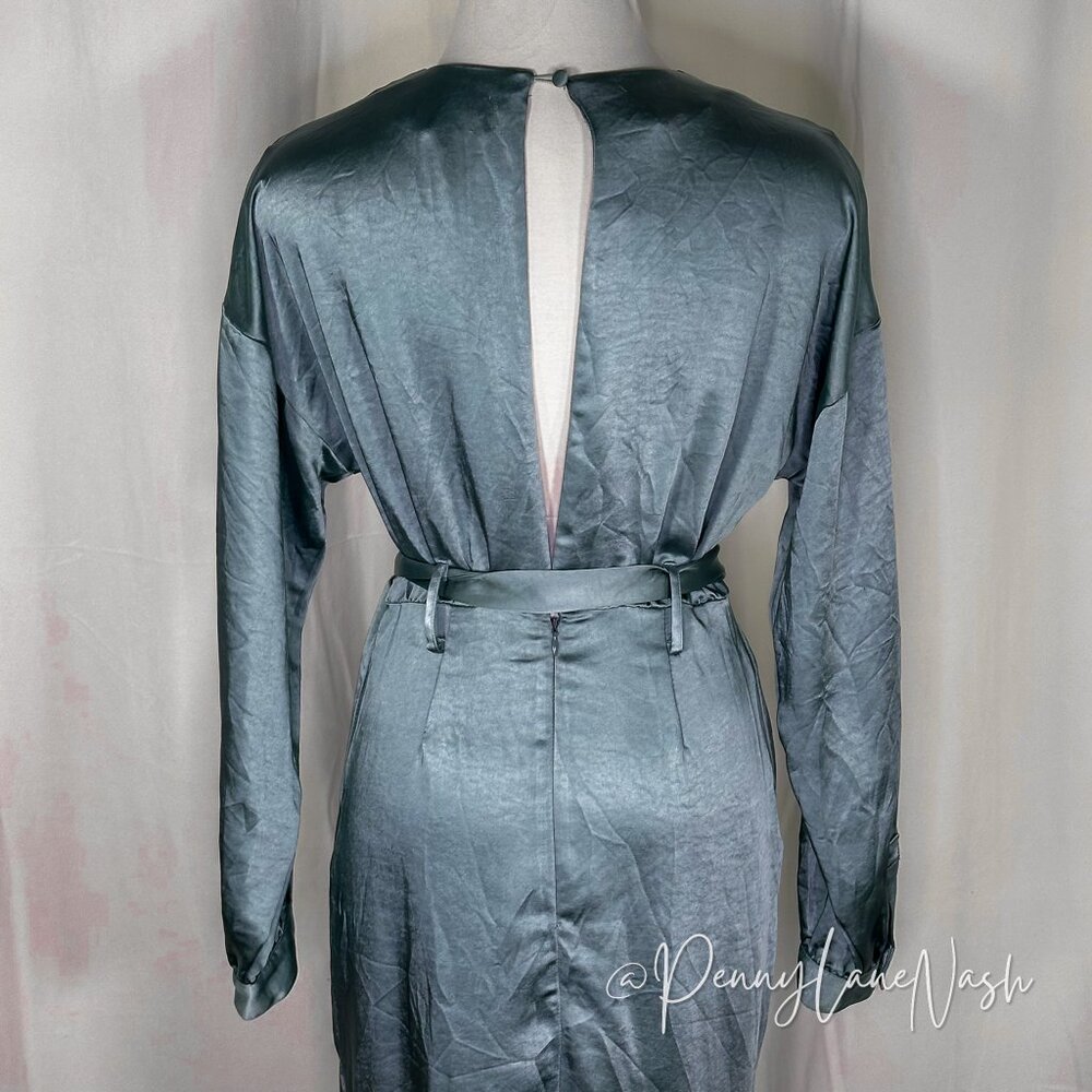 Garota Satin Faux Wrap Midi Dress Blue - Picture 13 of 14